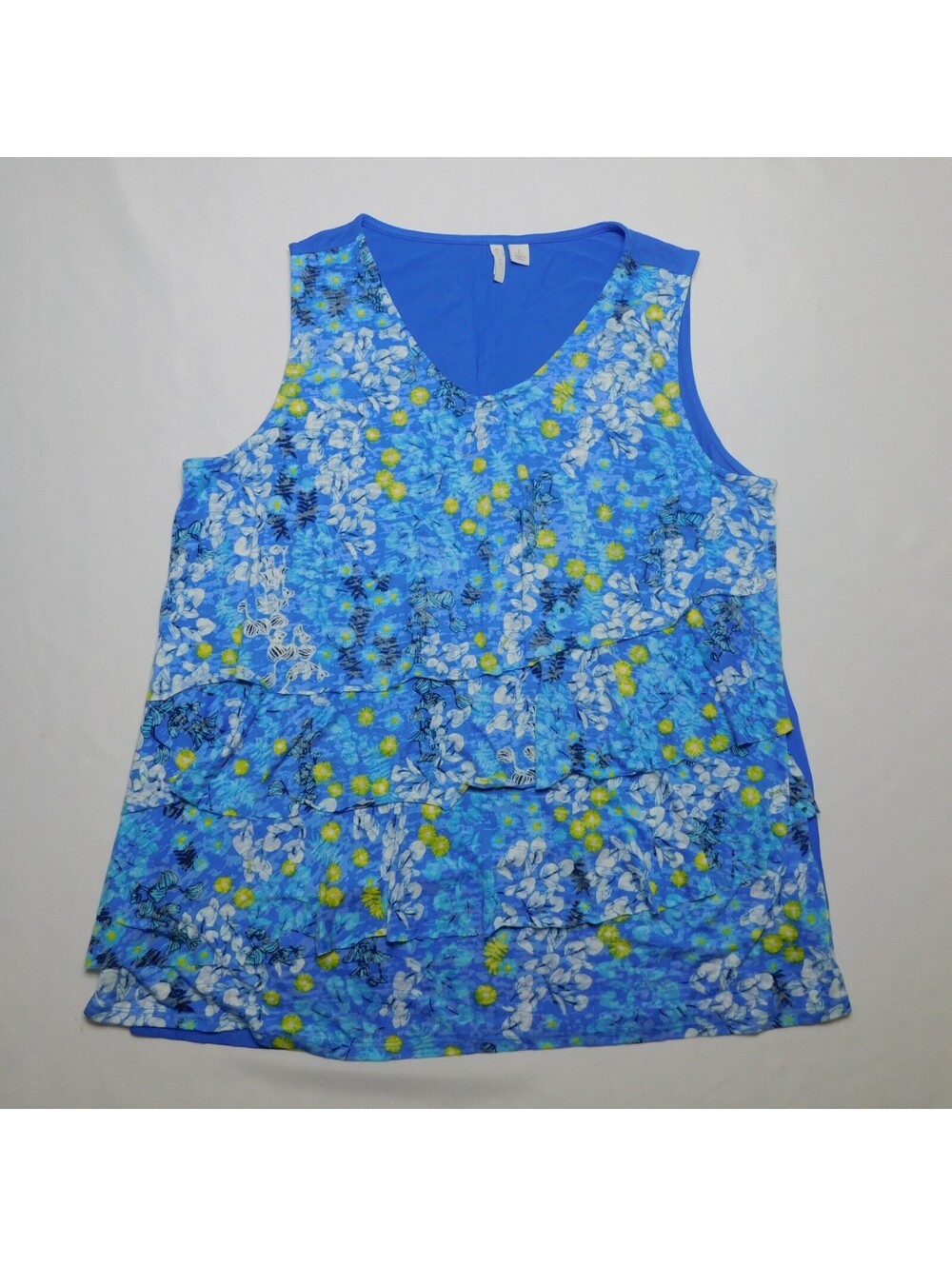 C Est 1946 Cato Women Large L Blue Floral Tiered Ruffle Tank Top Sleeveless Blo